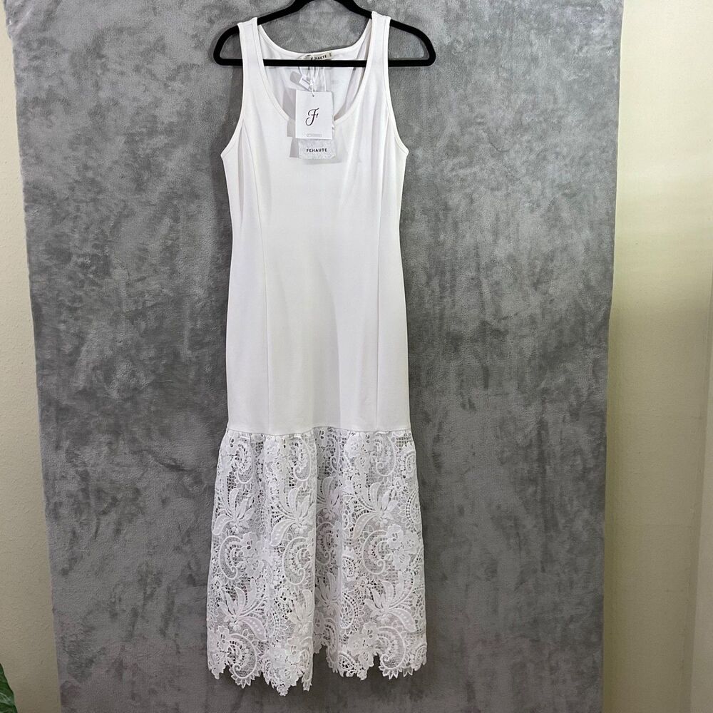 Fehaute maxi Dress Size 8 White Lace Mermaid drop waist Feminine Romantic , Wed.